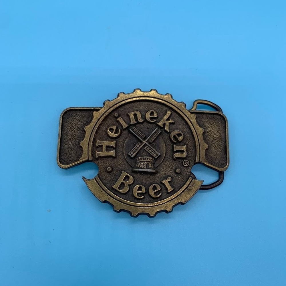 Vintage Heineken Beer Belt Buckle With Bottle Opener Brass Tone